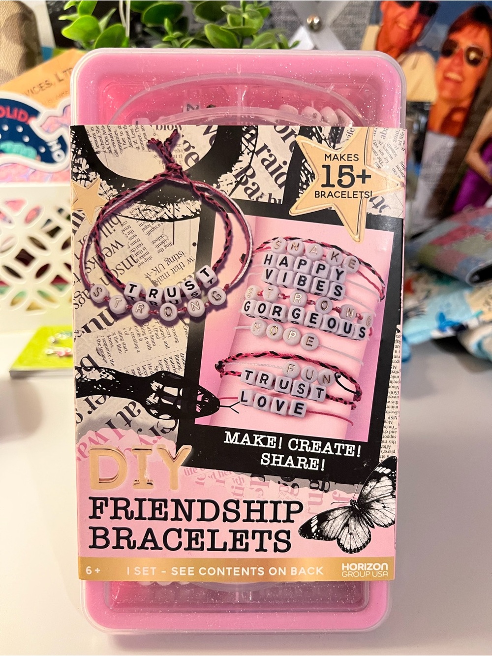 DIY Friendship Bracelets Kit - Pink Letter Bead Set